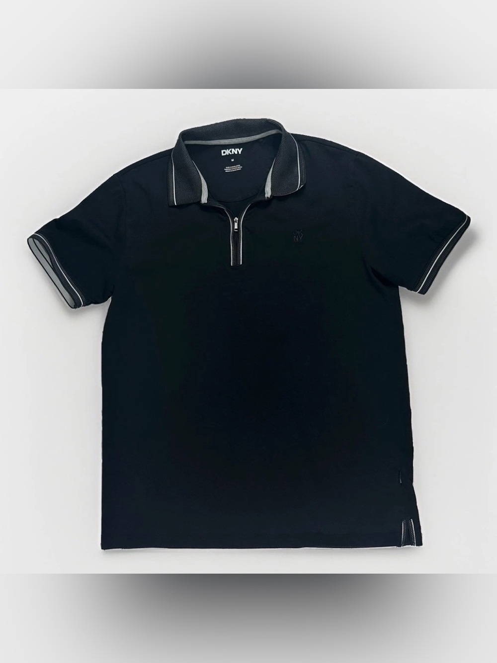 DKNY Men's Polo Shirt M Black/White Geometric Knit 1/4 Zip Short Sleeve